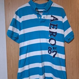 Aeropostale Teal and White Polo Shirt